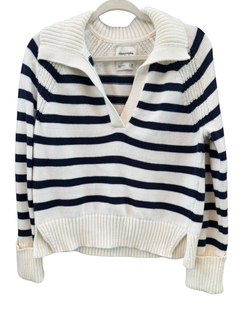 Abercrombie & Fitch Navy Stripe Sailor Collar Knit Sweater Medium